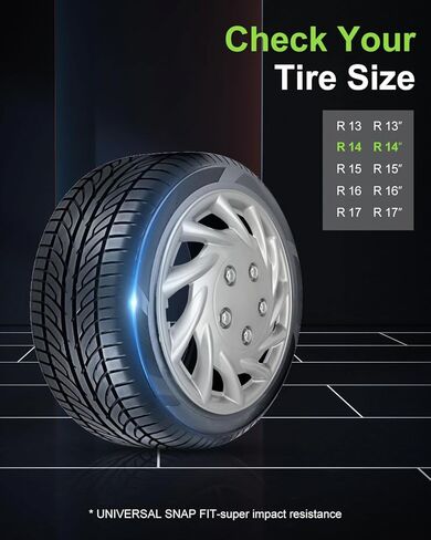 SCITOO Hub Cap OEM Steel Wheel Snap On Universal Hubcap Auto Tire استبدال الإطارات الخارجية Hubcaps عجلة غطاء حافة 14 بوصة مجموعة من 4 PP فضي in Kuwait