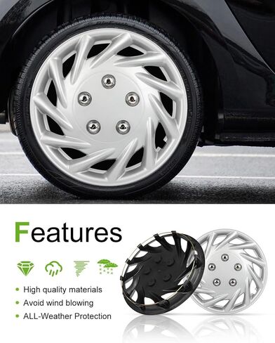 SCITOO Hub Cap OEM Steel Wheel Snap On Universal Hubcap Auto Tire استبدال الإطارات الخارجية Hubcaps عجلة غطاء حافة 14 بوصة مجموعة من 4 PP فضي in Kuwait