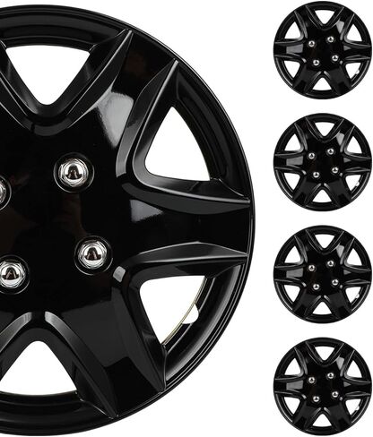 SCITOO Hub Caps Universal Snap On Hubcap Auto Tire Replacement Exterior Cap OEM Steel Wheel Hubcaps Wheel Cover Rim 14 Inch 4-Pack PP Black in Kuwait