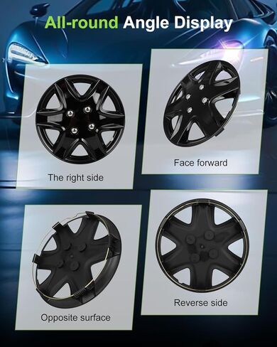 SCITOO Hub Caps Universal Snap On Hubcap Auto Tire Replacement Exterior Cap OEM Steel Wheel Hubcaps Wheel Cover Rim 14 Inch 4-Pack PP Black in Kuwait