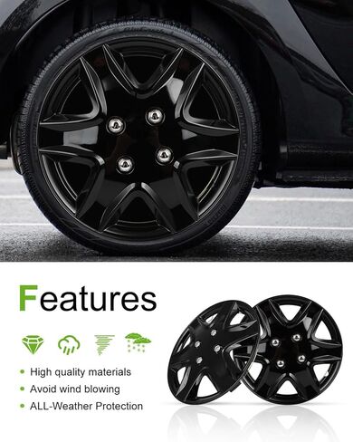 SCITOO Hub Caps Universal Snap On Hubcap Auto Tire Replacement Exterior Cap OEM Steel Wheel Hubcaps Wheel Cover Rim 14 Inch 4-Pack PP Black in Kuwait