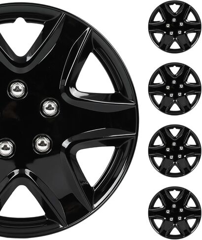 SCITOO Hub Caps Universal Snap On Hubcap Auto Tire Replacement Exterior Cap OEM Steel Wheel Hubcaps Wheel Cover Rim 14 Inch 4-Pack PP Black in Kuwait