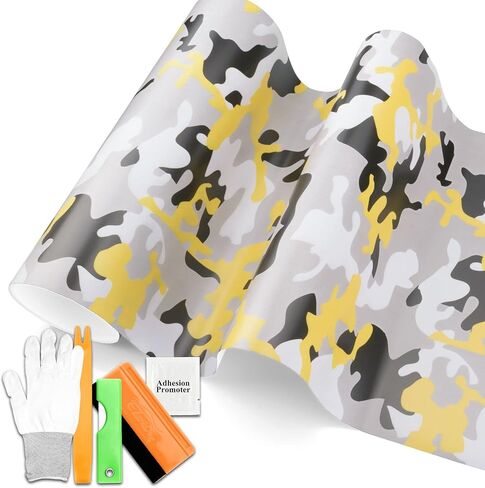 Free Tool Kit Yellow Camouflage Camo Vinyl Wrap Decal Sticker Bubble Free Self Adhseive Film - 48"x60" (4FTx5FT) in Kuwait