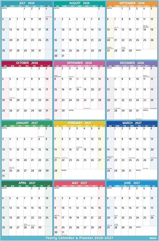 Yearly Wall Calendar 2026-2027 - Large Yearly Calendar Vertical, Jul 2026 - Jun 2027, 25.2" x 38.2" (Open), Calendar 2026-2027, Large Wall Calendar, Full Year Paper Calendar with Notes, Thicker Paper in Kuwait