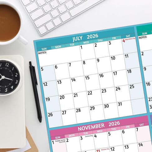 Yearly Wall Calendar 2026-2027 - Large Yearly Calendar Vertical, Jul 2026 - Jun 2027, 25.2" x 38.2" (Open), Calendar 2026-2027, Large Wall Calendar, Full Year Paper Calendar with Notes, Thicker Paper in Kuwait