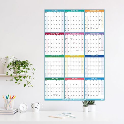 Yearly Wall Calendar 2026-2027 - Large Yearly Calendar Vertical, Jul 2026 - Jun 2027, 25.2" x 38.2" (Open), Calendar 2026-2027, Large Wall Calendar, Full Year Paper Calendar with Notes, Thicker Paper in Kuwait