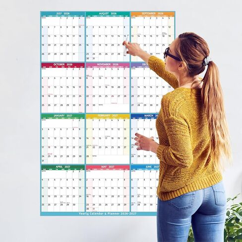 Yearly Wall Calendar 2026-2027 - Large Yearly Calendar Vertical, Jul 2026 - Jun 2027, 25.2" x 38.2" (Open), Calendar 2026-2027, Large Wall Calendar, Full Year Paper Calendar with Notes, Thicker Paper in Kuwait