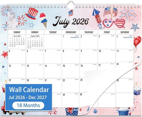 تقويم حائط 2026-2027 - تقويم جداري لمدة 18 شهرًا 2026-2027 بورق سميك، يوليو 2026 - ديسمبر 2027، 14 بوصة × 11 بوصة، ربط بسلك مزدوج، تقويم للمنزل أو المكتب لسهولة التنظيم in Kuwait