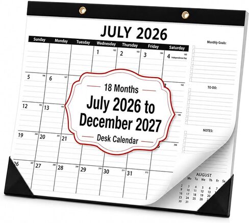 تقويم مكتبي ومخطط إنتاجية 2026-2027 - لوحة شهرية كبيرة مقاس 18 شهرًا (17 بوصة × 12 بوصة)، يوليو 2026 - ديسمبر 2027، ورق سميك مقاوم للحبر بسمك 120 جرامًا في المتر المربع مع شريط جانبي للهدف والمهام للعمل العميق والمكتب in Kuwait