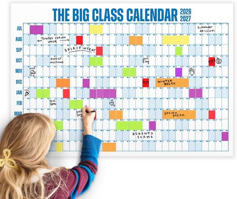 The Big A## Big Class School Year Dry Erase Wall Calendar August 2026 to July 2027 – Year-at-a-Glance for Classrooms & Home – Includes Labels & Marker – Easy Hanging, Shaded Weekends – Blue, 4’x3’ in Saudi Arabia