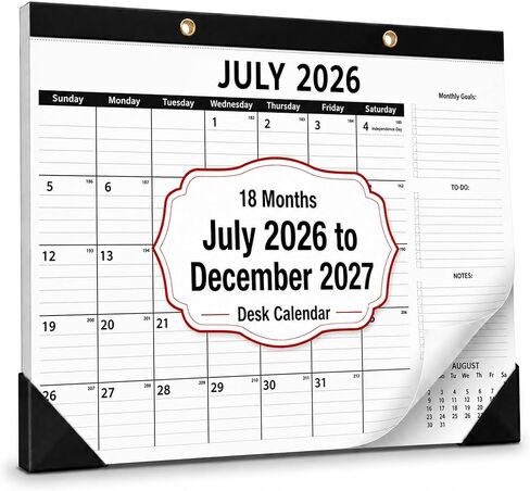 تقويم مكتب الحد الأدنى 2026-2027 - 17 بوصة × 12 بوصة مخطط جداري وسطح المكتب لمدة 18 شهرًا (يوليو 2026 - ديسمبر 2027)، ورق سميك 120 جم مانع للنزف، فتحات تعليق ذهبية أنيقة، هدية عملية للزملاء والمكاتب in Kuwait