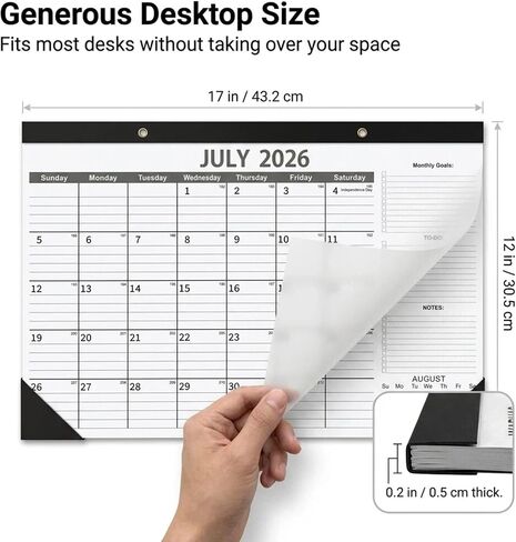 تقويم مكتب الحد الأدنى 2026-2027 - 17 بوصة × 12 بوصة مخطط جداري وسطح المكتب لمدة 18 شهرًا (يوليو 2026 - ديسمبر 2027)، ورق سميك 120 جم مانع للنزف، فتحات تعليق ذهبية أنيقة، هدية عملية للزملاء والمكاتب in Kuwait