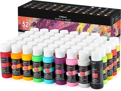 Caliart Acrylic Paint Set, 52 Colors Art Supplies Craft Paints for Adults Artists, Canvas Ceramic Rock Painting Kit in Kuwait