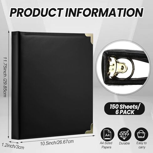 Cholemy 6 Pieces Leather 3 Ring Binder Portfolio Organizer Classic Collection Executive Presentation Round Rings Vintage Binder Holds 150 Sheets with 2 Inner Pockets in Saudi Arabia