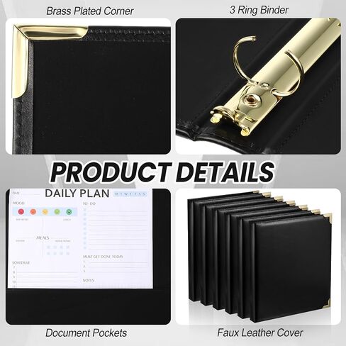 Cholemy 6 Pieces Leather 3 Ring Binder Portfolio Organizer Classic Collection Executive Presentation Round Rings Vintage Binder Holds 150 Sheets with 2 Inner Pockets in Saudi Arabia