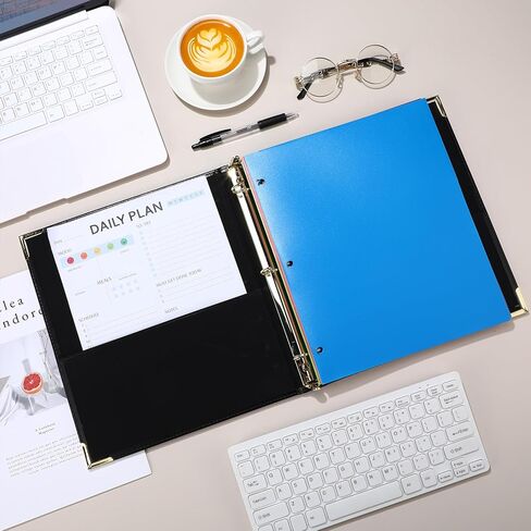 Cholemy 6 Pieces Leather 3 Ring Binder Portfolio Organizer Classic Collection Executive Presentation Round Rings Vintage Binder Holds 150 Sheets with 2 Inner Pockets in Saudi Arabia