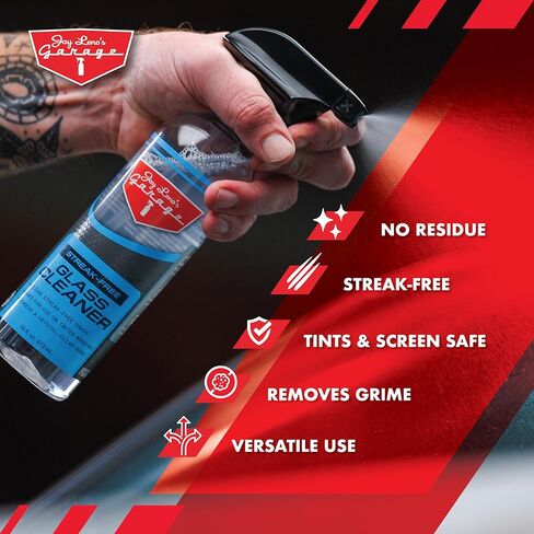 Jay Leno's Garage Glass Cleaner Spray – Streak-Free Auto Glass Cleaner for Cars, Automotive Window Cleaner for Car Windows, Windshields & Mirrors, Tint-Friendly Interior & Exterior Glass – 16 oz in Saudi Arabia