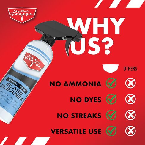 Jay Leno's Garage Glass Cleaner Spray – Streak-Free Auto Glass Cleaner for Cars, Automotive Window Cleaner for Car Windows, Windshields & Mirrors, Tint-Friendly Interior & Exterior Glass – 16 oz in Saudi Arabia