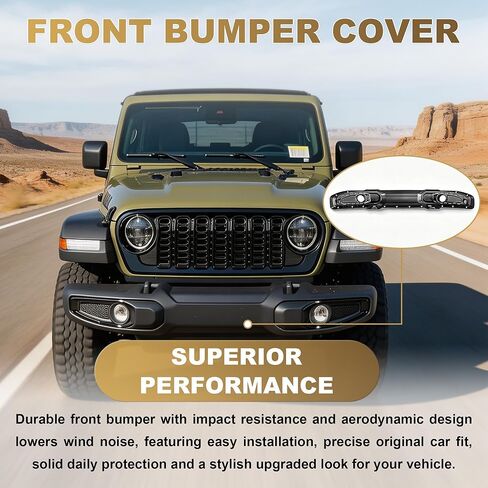غطاء المصد الأمامي من PartsFlow أسود مع فتحات مصابيح الضباب متوافق مع 2018-2025 جيب رانجلر متوافق مع 2020-2025 جيب جلاديتور CH1000A39 6BU44RXFAA in Kuwait