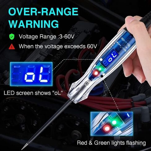 Automotive Circuit Tester 3-60V DC Digital LED Voltage Detector with Voltmeter Bidirectional Polarity Indicator for Vehicle Electrical Systems in Kuwait