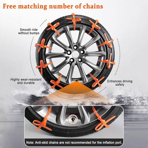 10 Pcs Non-Skid Snow Tire Chains for Honda HR-V EV 2024 2025, Non-Slip Winter Wheels Zip Tie, Emergency Tire Traction Chain for Pickup Truck Off-road SUV Car in Saudi Arabia