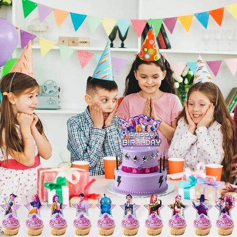 Demon Movie Hunters Birthday Cake Topper, Cute Cake Decorations Include 1Pcs Happy Birthday Cake Topper and 20Pcs Cupcake Topper for Cartoon Party Decorations in Saudi Arabia