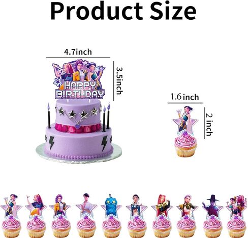 Demon Movie Hunters Birthday Cake Topper, Cute Cake Decorations Include 1Pcs Happy Birthday Cake Topper and 20Pcs Cupcake Topper for Cartoon Party Decorations in Saudi Arabia