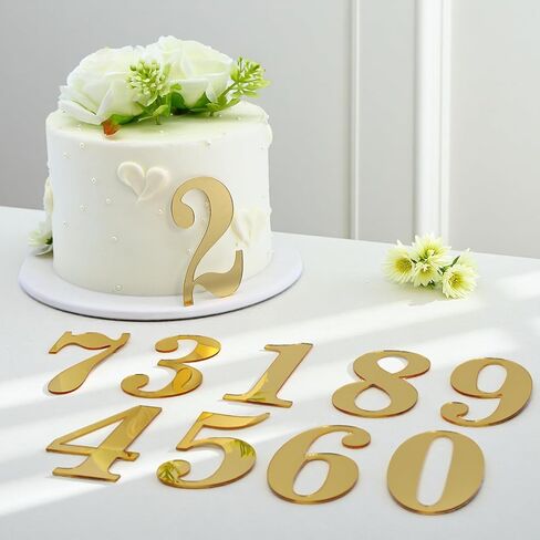 20 قطعة من أغطية الكيك بأرقام أكريليك مرآة ذهبية 0-9، ارتفاع 8.89 سم، لتزيين كعكة عيد الميلاد والذكرى السنوية in Kuwait