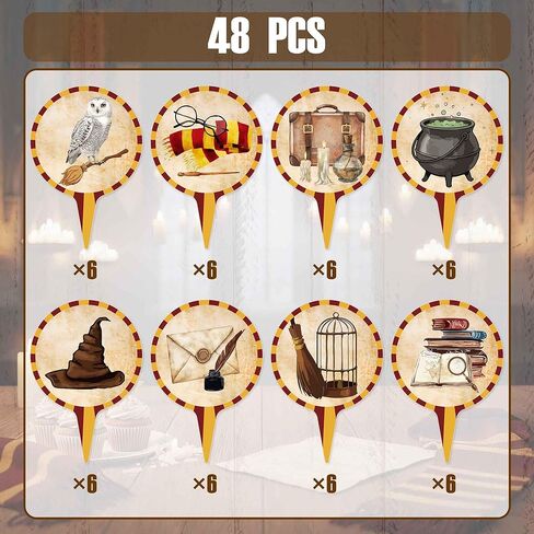 Wizard Cupcake Toppers – 48PCS Magical Fantasy Dessert Decorations for Cakes & Cupcakes - Double-sided in Saudi Arabia