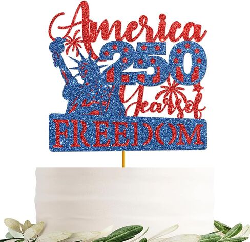 America 250 Years of Freedom Glitter Cake Topper - Patriotic Red & Blue 1776-2026 Decor for USA 250th Anniversary Party Supplies in Kuwait
