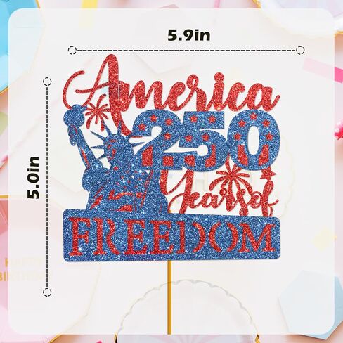 America 250 Years of Freedom Glitter Cake Topper - Patriotic Red & Blue 1776-2026 Decor for USA 250th Anniversary Party Supplies in Kuwait
