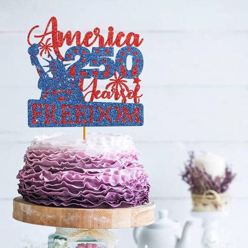 America 250 Years of Freedom Glitter Cake Topper - Patriotic Red & Blue 1776-2026 Decor for USA 250th Anniversary Party Supplies in Kuwait