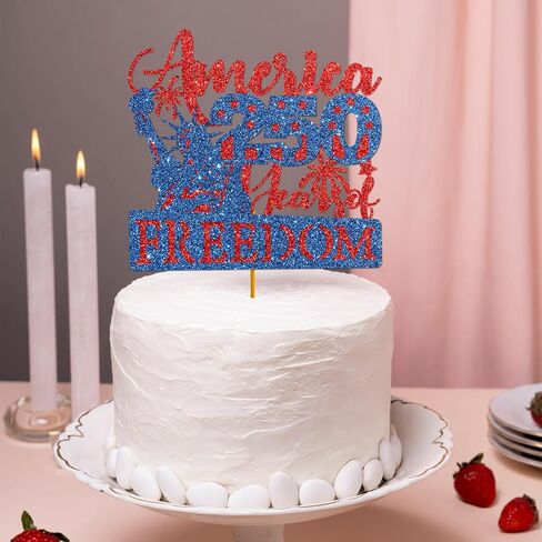 America 250 Years of Freedom Glitter Cake Topper - Patriotic Red & Blue 1776-2026 Decor for USA 250th Anniversary Party Supplies in Kuwait