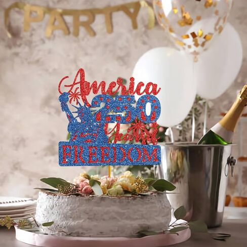 America 250 Years of Freedom Glitter Cake Topper - Patriotic Red & Blue 1776-2026 Decor for USA 250th Anniversary Party Supplies in Kuwait