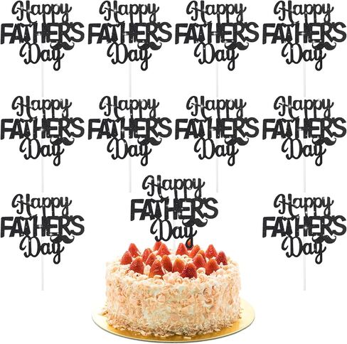 Totelux Happy Father's Day Cake Topper أسود كب كيك مع تصميم ربطة لحية تصميم لامع لعيد الأب كعكة القبعات العالية اختيار لعيد الأب حفلة عيد ميلاد لوازم تزيين الكيك 10 قطع in Kuwait