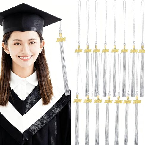 Yaomiao 14 قطعة من شرابة التخرج الأكاديمية لعام 2026، شرابة مع زخرفة لإكسسوارات حفلات الخريجين (فضية) in Kuwait