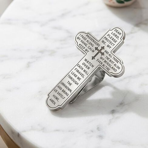 Cross for Car, Cross Car Accessories, Guardian Angel Visor Clip, As Gift for Driver Family Friend (Silver) in Saudi Arabia
