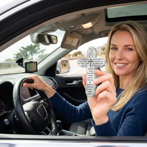 Cross for Car, Cross Car Accessories, Guardian Angel Visor Clip, As Gift for Driver Family Friend (Silver) in Saudi Arabia