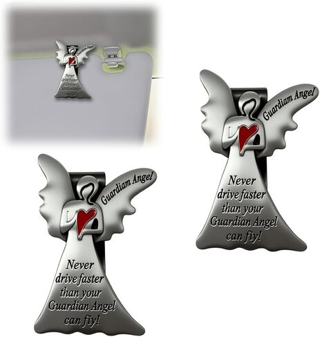Car Guardian Angel Visor Clip, Never Drive Faster Than Your Guardian Angel Can Fly New Driver Safety Driving Medal Accessories, Religious Present for Driver Friend (2PCS) in Kuwait