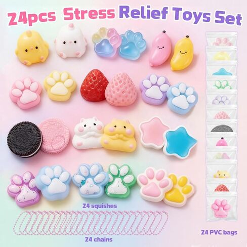 Squishy Pack, Fidget Toys Kit, Include taba Squishies Party Favors for Kids 4-8 8-12 Treasure Box Toys for Classroom Birthday Xmas Gifts for Girls Boys Goodie Bag Stocking Stuffers for Teens in Saudi Arabia