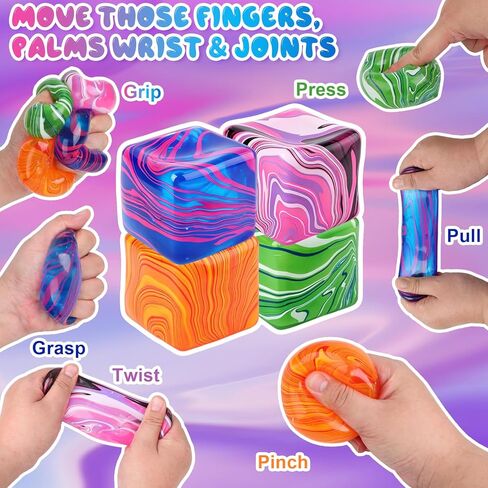 Squishies Stress Cube Toys,Adults Squishies Anxiety Relief Maltose Ball,Large Veined Ice Cube Squishy Toy,Gel Filled Stretchy Stress Balls for Anxiety Relief,Colorful Fidgets Cubes (Purple) in Saudi Arabia