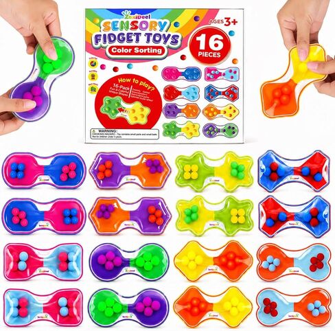 Sensory Fidget Toys Bulk for Kids: 16 Pack Quiet Color Sorting Sensory Toys - Fine Motor Toys for Toddlers Boys Girls Ages 3+ - Classroom Travel Home Calm Down Activities - Prize for Kids Classroom in Saudi Arabia