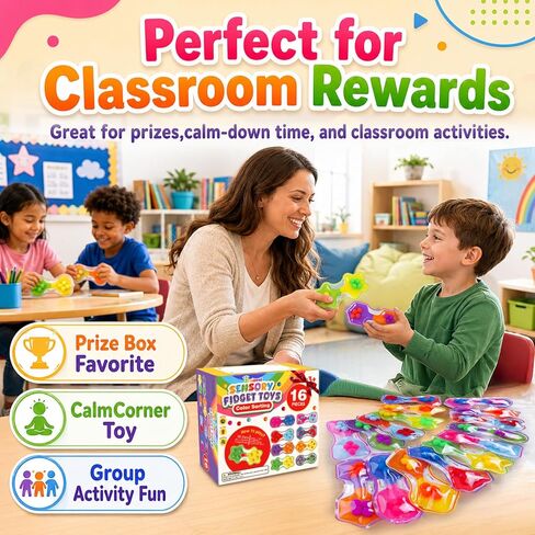 Sensory Fidget Toys Bulk for Kids: 16 Pack Quiet Color Sorting Sensory Toys - Fine Motor Toys for Toddlers Boys Girls Ages 3+ - Classroom Travel Home Calm Down Activities - Prize for Kids Classroom in Saudi Arabia
