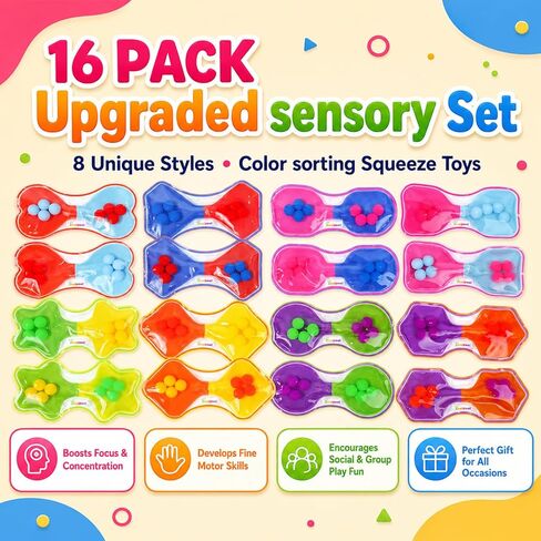Sensory Fidget Toys Bulk for Kids: 16 Pack Quiet Color Sorting Sensory Toys - Fine Motor Toys for Toddlers Boys Girls Ages 3+ - Classroom Travel Home Calm Down Activities - Prize for Kids Classroom in Saudi Arabia