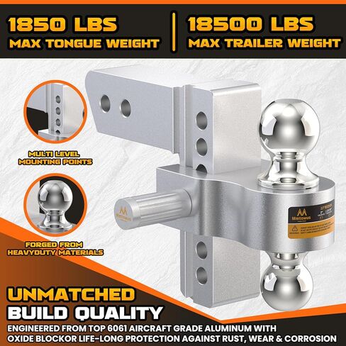 Adjustable Trailer Hitch - Drop Hitch 2.5 Inch Receiver, Heavy Duty Aluminum Tow Hitches with 6" Drop/Rise, (2" & 2-5/16") Chrome Plated Steel Dual Ball Mount, Two Anti-Theft Hitch Pin Locks in Saudi Arabia