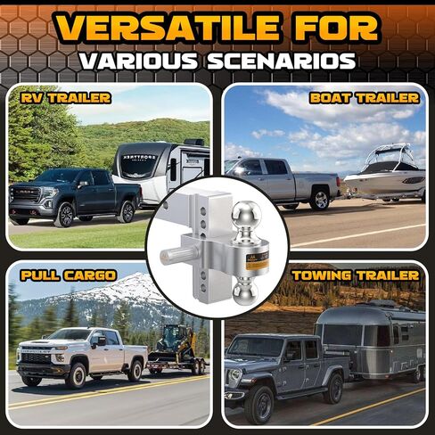 Adjustable Trailer Hitch - Drop Hitch 2.5 Inch Receiver, Heavy Duty Aluminum Tow Hitches with 6" Drop/Rise, (2" & 2-5/16") Chrome Plated Steel Dual Ball Mount, Two Anti-Theft Hitch Pin Locks in Saudi Arabia