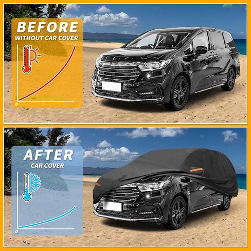 Car Cover Waterproof All Weather Sun Rain Protection Full Exterior Cover for Honda Odyssey Black with Left Side Zippers in Kuwait