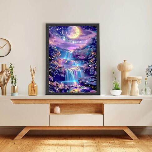 مومديد 5D مجموعات الرسم الماسي للبالغين، مجموعة فنية ماسية للمناظر الطبيعية، شلال DIY حفر دائري كامل الماس نقطة جوهرة الفن مجموعات للمبتدئين، ديكور جدار المنزل 12 × 16 بوصة in Kuwait