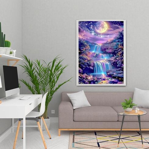 مومديد 5D مجموعات الرسم الماسي للبالغين، مجموعة فنية ماسية للمناظر الطبيعية، شلال DIY حفر دائري كامل الماس نقطة جوهرة الفن مجموعات للمبتدئين، ديكور جدار المنزل 12 × 16 بوصة in Kuwait
