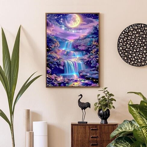مومديد 5D مجموعات الرسم الماسي للبالغين، مجموعة فنية ماسية للمناظر الطبيعية، شلال DIY حفر دائري كامل الماس نقطة جوهرة الفن مجموعات للمبتدئين، ديكور جدار المنزل 12 × 16 بوصة in Kuwait